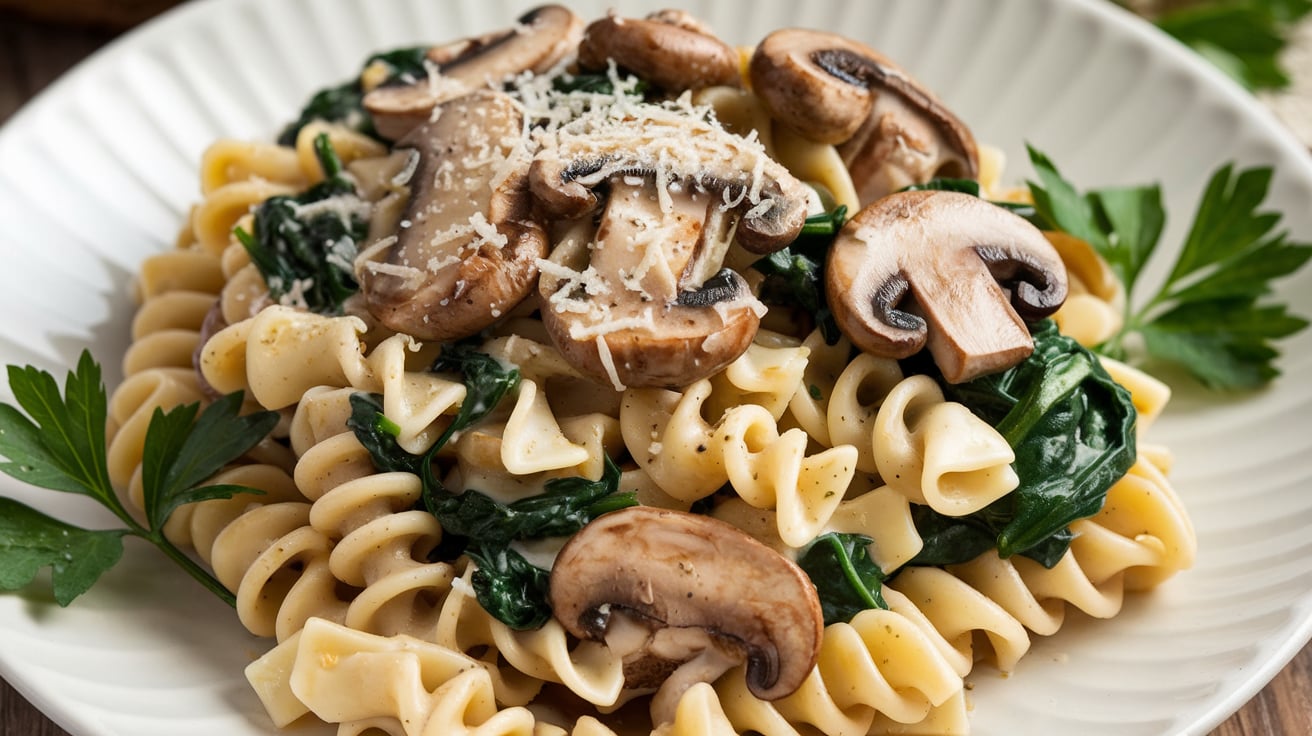 Creamy Garlic Mushroom Pasta with Spinach