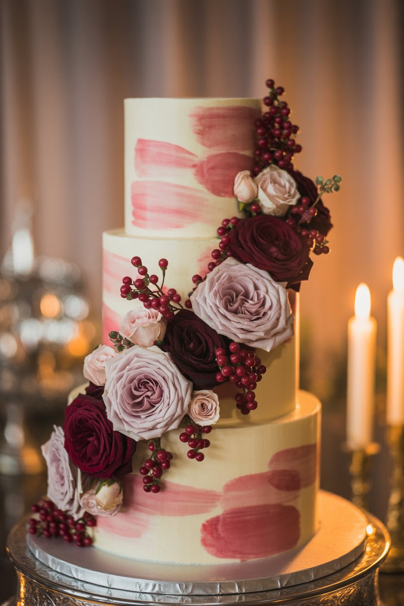 Burgundy & Mauve wedding cake idea 