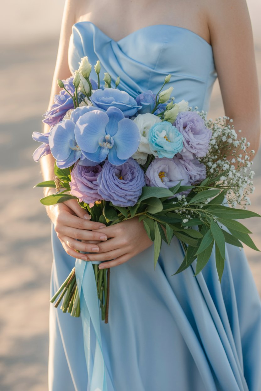 Plum & Dusty Blue wedding bouquet 