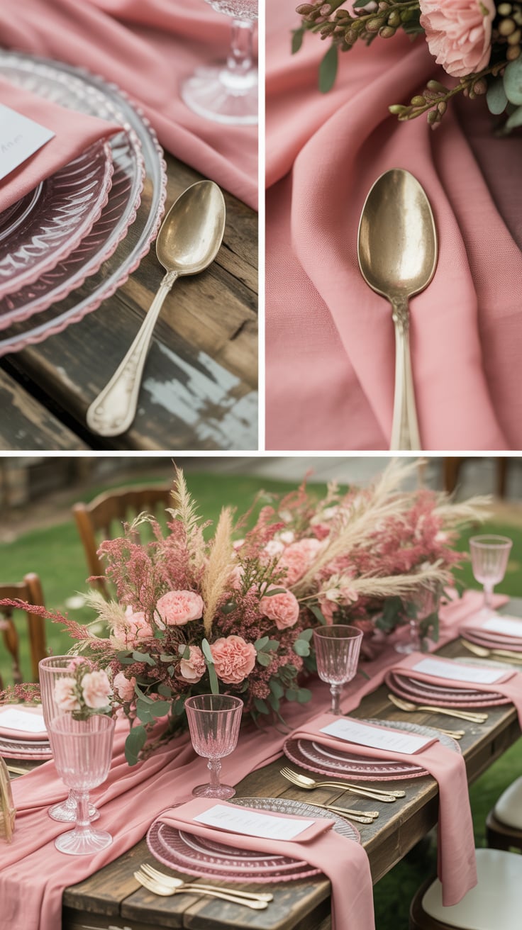 Rust & Blush Pink wedding table set up 