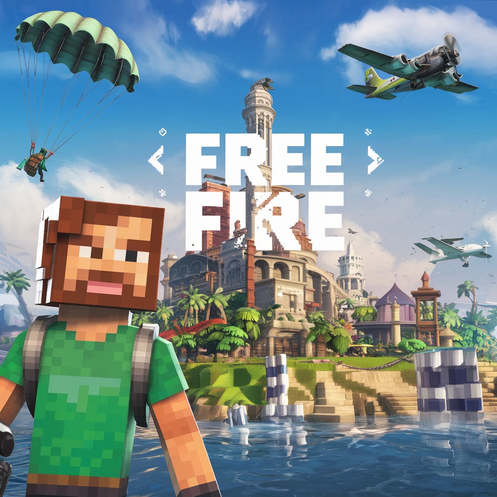 A screenshot of the Free Fire game with a battle royale setting. There's a character with a green shirt and a pixelated background.