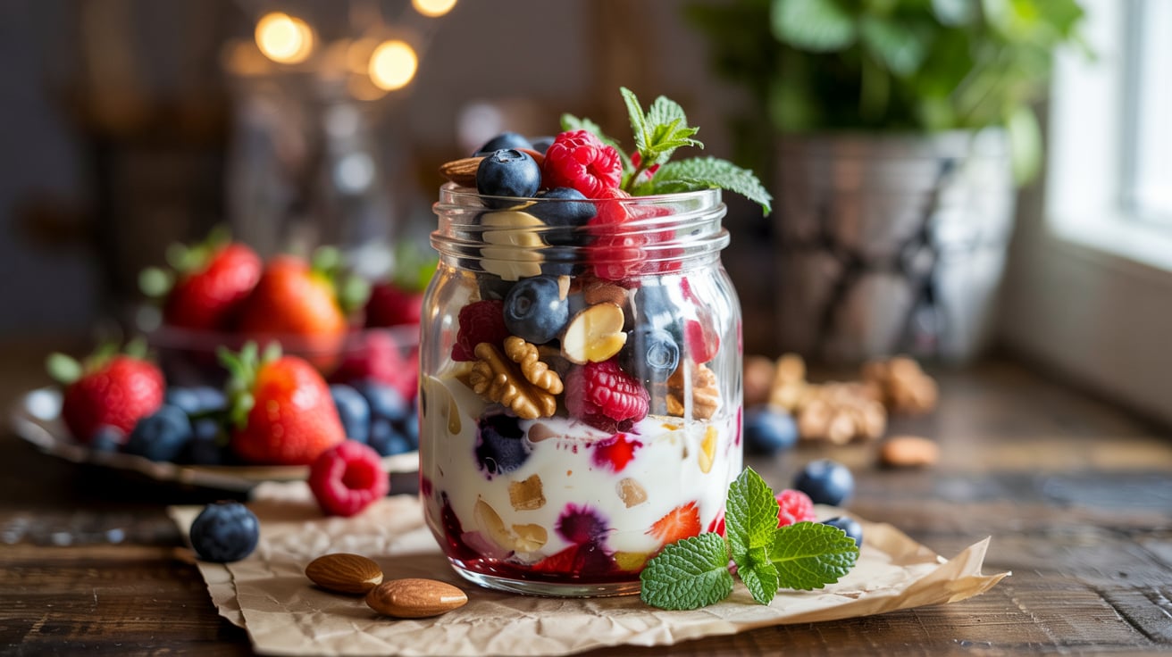 keto snacks - Greek Yogurt Parfait with Berries and Nuts