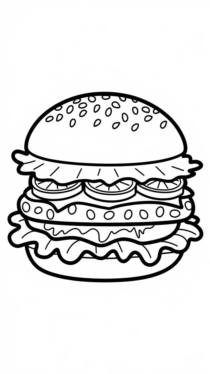 Burger Junk Food Coloring Page 
