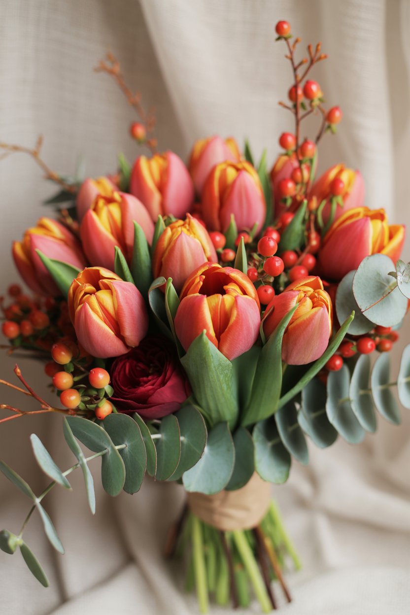 Neutral pampas grass wedding bouquet with cream roses and dried florals