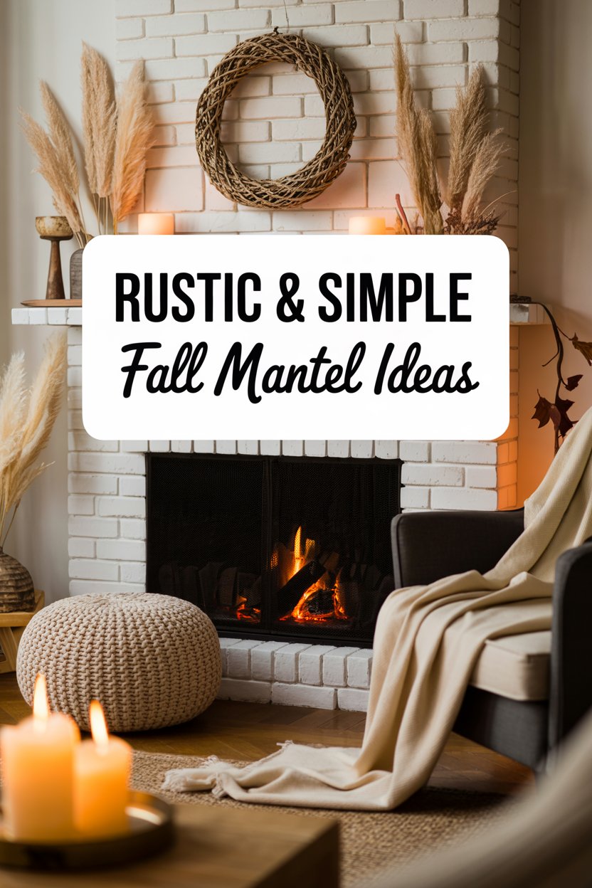 “Fall mantel ideas featuring a neutral color scheme and wood textures”

