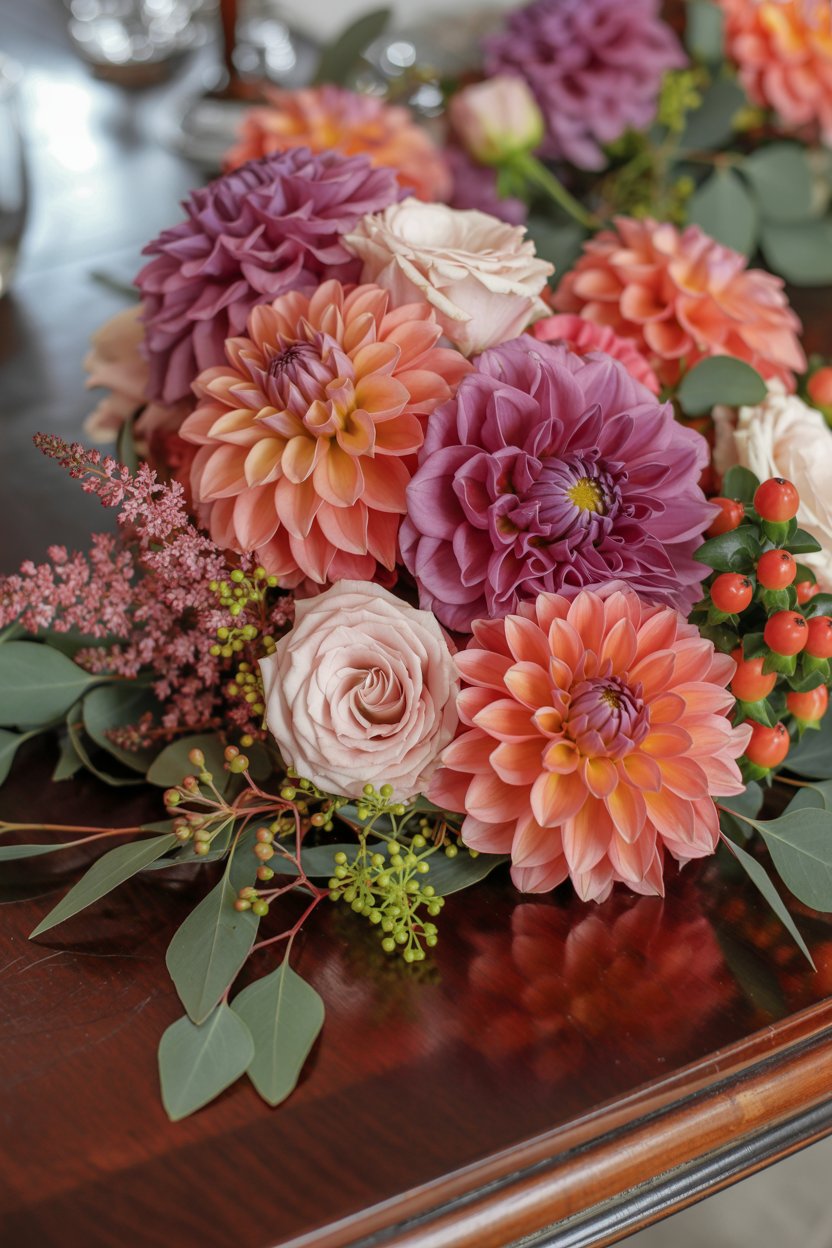 Fig, Mulberry, Aubergine floral bouquet 