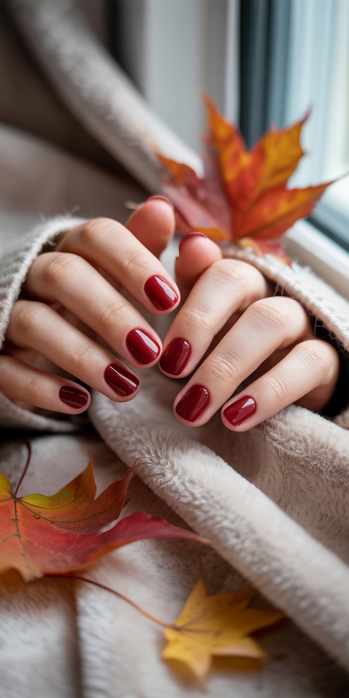 Wine Red Short Nails