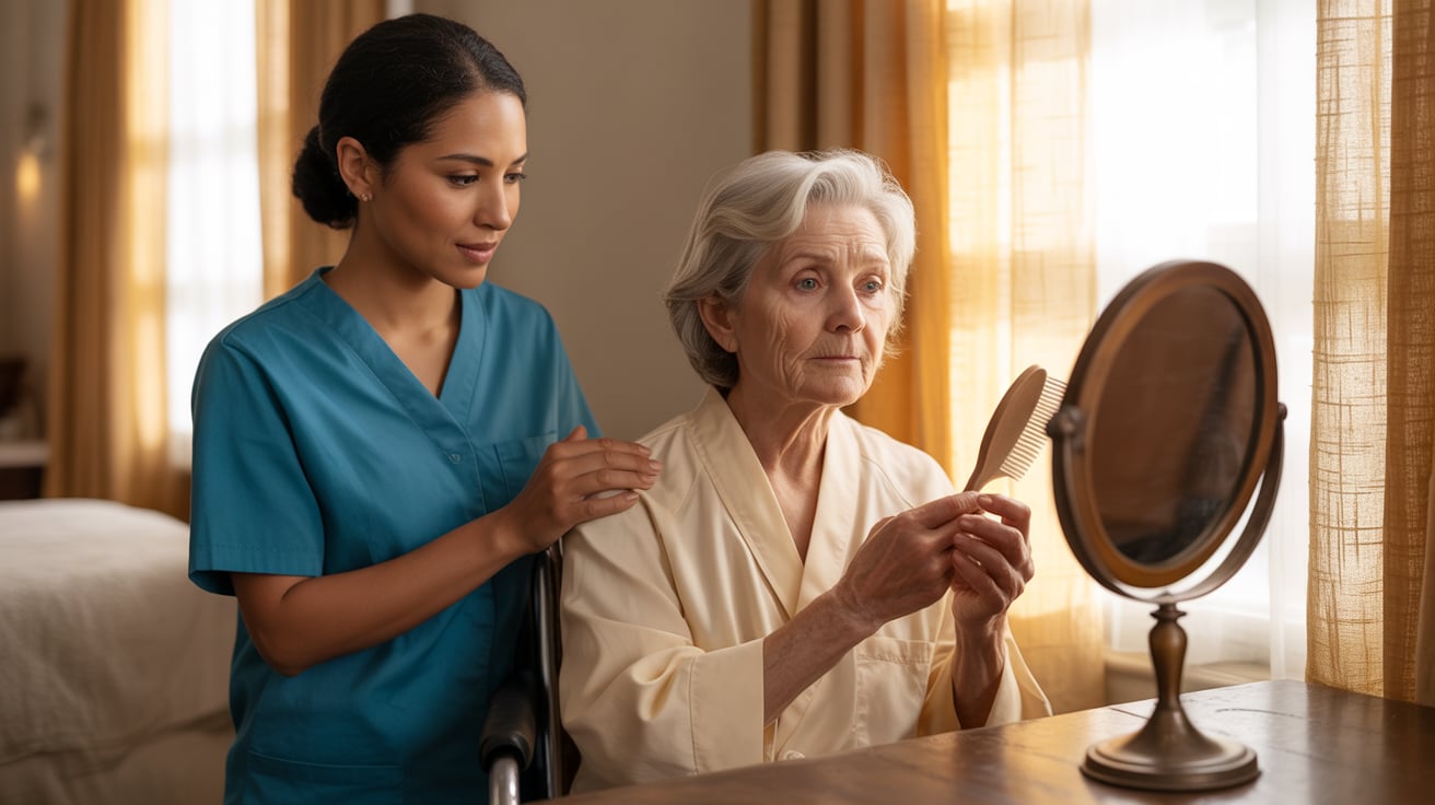 Elderly client regaining mobility confidence during home reablement