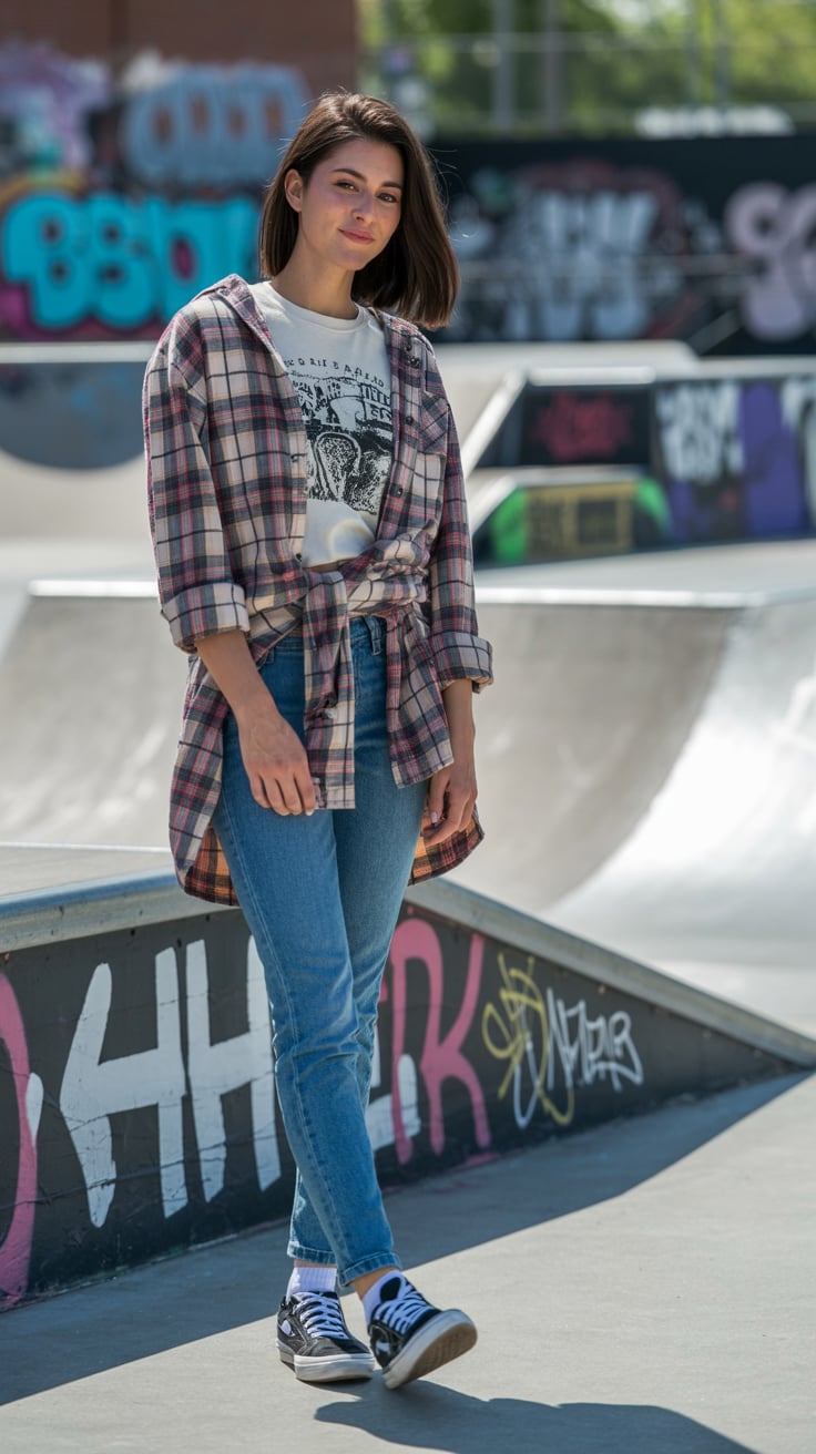 Plaid Shirt Tied Around Waist