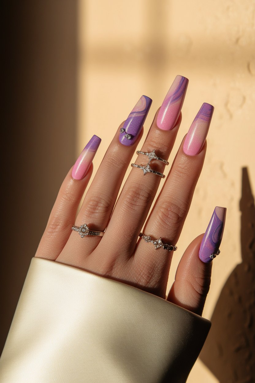 18. Glamorous Pink And Purple Nails Acrylic