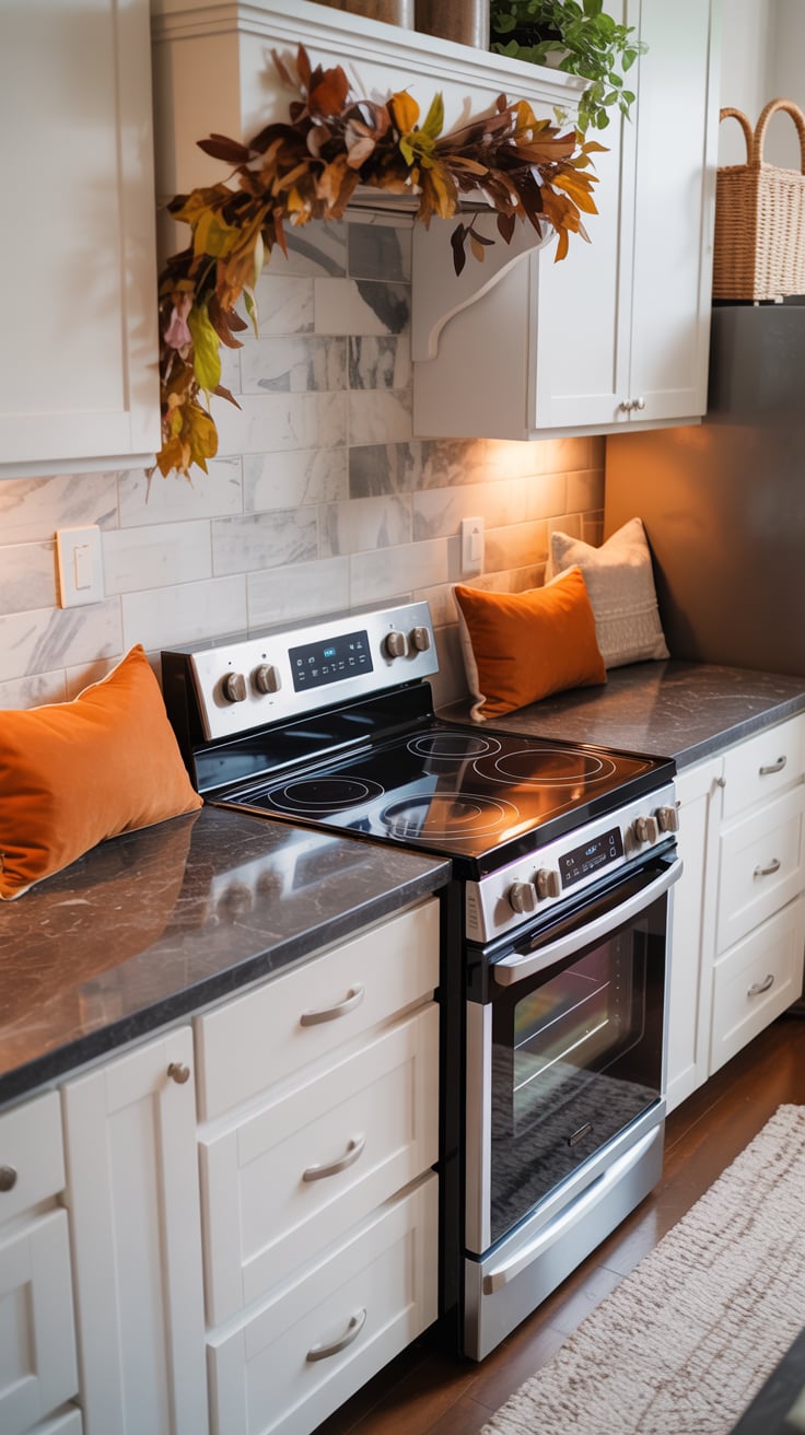 Fall room decor featuring a cozy lamp and cinnamon-scented candle

